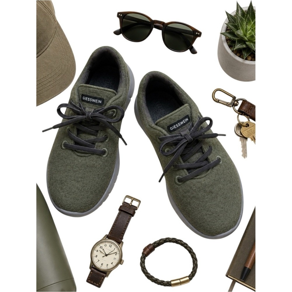 Giesswein Merino Wool Lace Up Sneakers Forest Green Comfort Shoes Women's EU 40